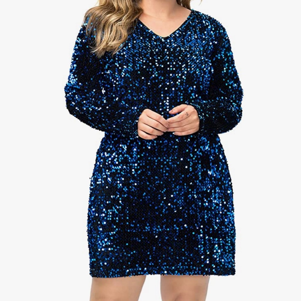 Plus Size Blue Sequined Dress
